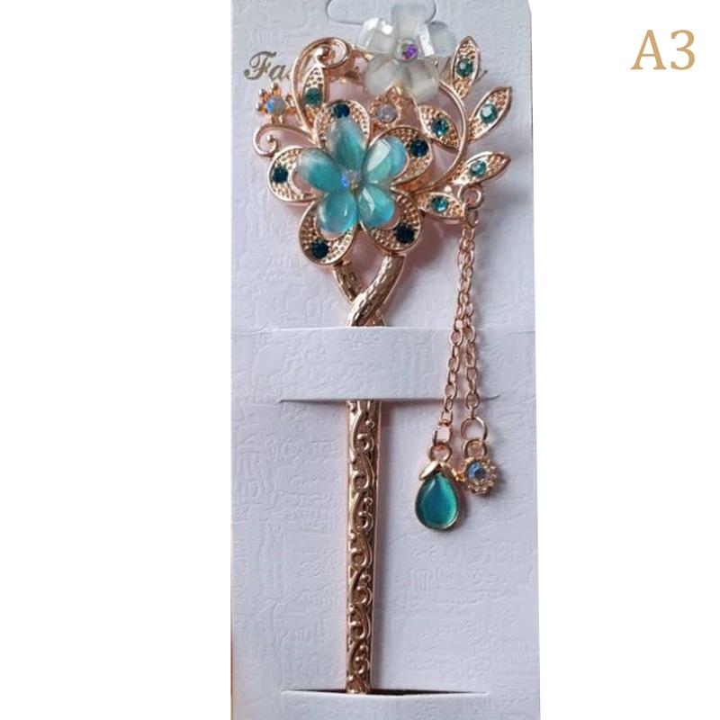 Haarnadel im chinesischen Stil mit Katzenaugenstein, Doppelte Blume, Schüttel-Schritt-Haarstab, Elegante Dutt-Haarnadel & Haaraccessoire