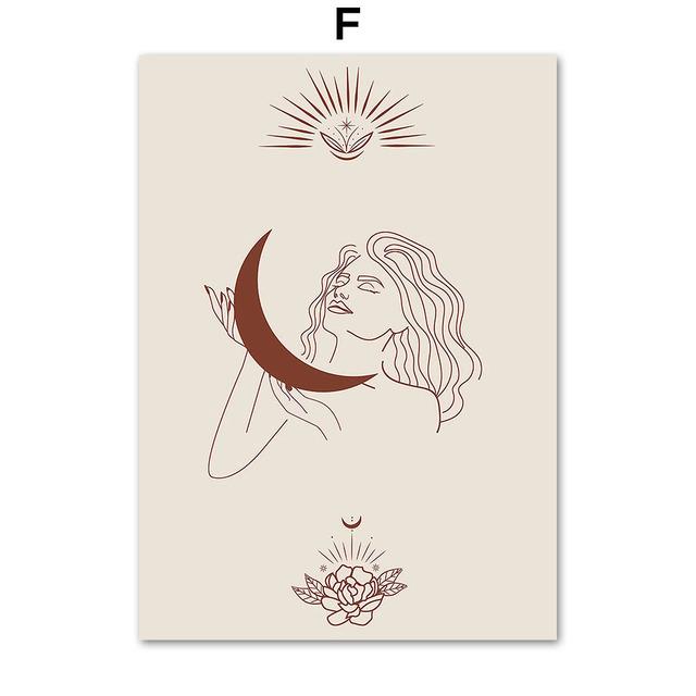 Abstrakte Mädchen Gesicht Blatt Sonne Mond Berg Nordic Poster Und Drucke Wand Kunst Leinwand Malerei Wand Bilder Für Wohnzimmer Dekor