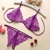 Set Sexy Transparent Sutiene și Chiloți Dantelă Florală Plasă Babydoll Set Lenjerie Intimă 2 Piese Sutiene Triunghiulare Transparente G-String Tangă cu Bretele pentru Femei