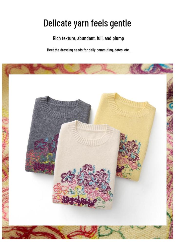 Women’s Plus Size Age-Defying Embroidered Knit Pullover Sweater - Stylish and Flattering Design