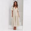 European & American Summer High-End Deep V Puff Sleeve Cinched Waist Dress