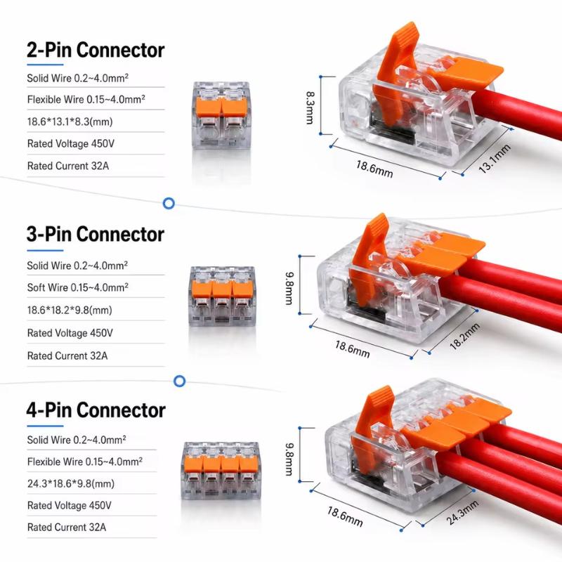10Pcs Electrical Cable Connectors 2/3/4/5 Port Lever Wire Connector Quick Splice Electrical Wire Terminal 32A 450V Kit