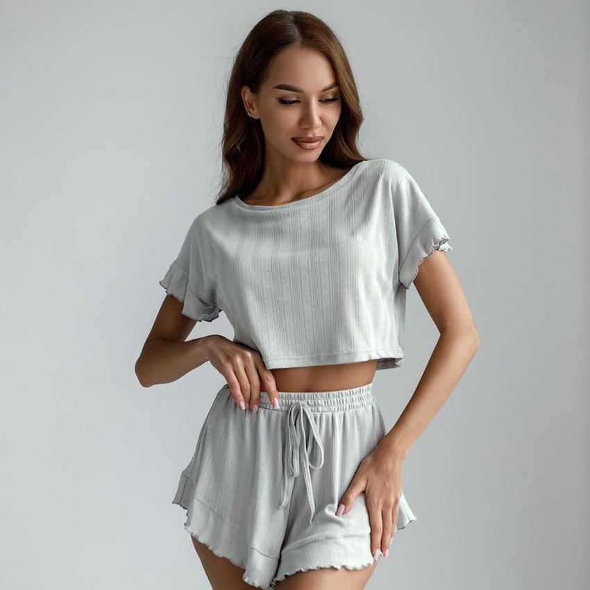 2026 Summer Women Pullover Pajama Set, Thin Round Neck Three-Quarter Sleeve Shorts Breathable Loungewear for Spring Summer Autumn Home Wear