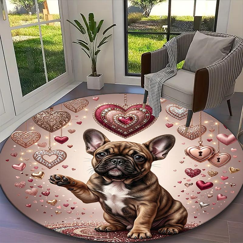 Cosmic Balanced Bulldog Print Round Rug, Multi-functional Office Chair Sofa Carpet, Easy Clean Carpet for Home and Living Spaces