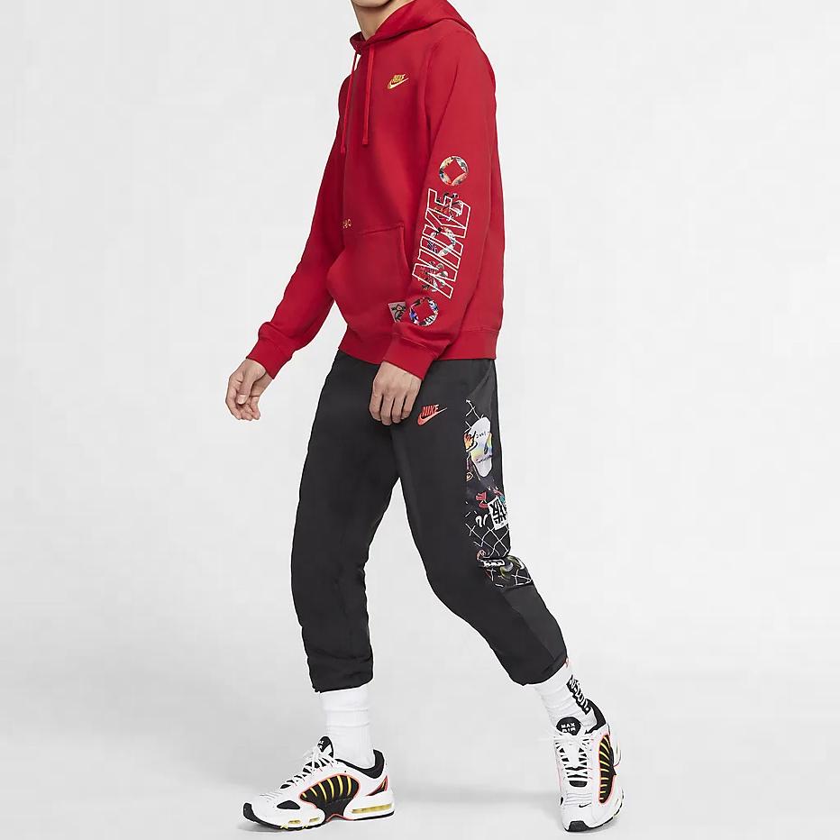 Nike Sportbekleidung Club Print Langarm-Pullover-Hoodie mit Kordelzug Herren-Hoodie Rot CU3670-687