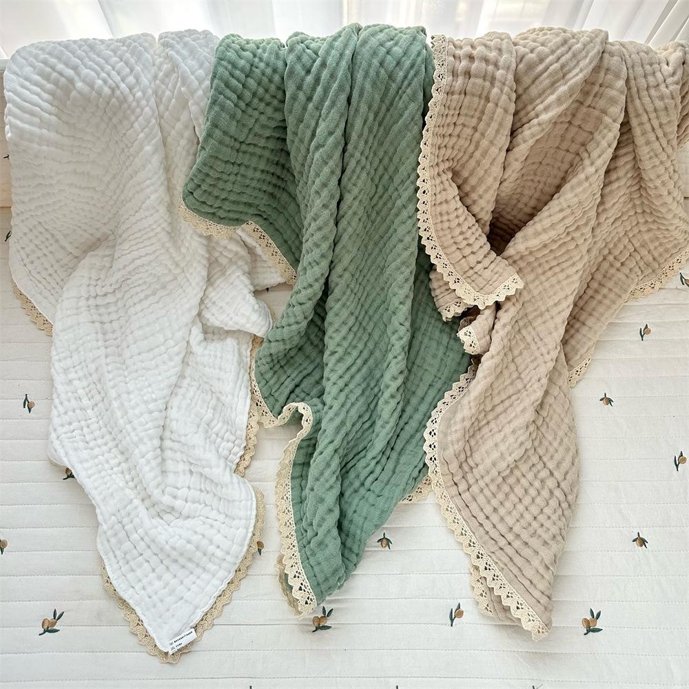 Ins Baby Six-layer Gauze Muslin Cotton Lace Fringe Blanket Swaddle Wrap Stroller Cover Bath Towel Newborn Accessories