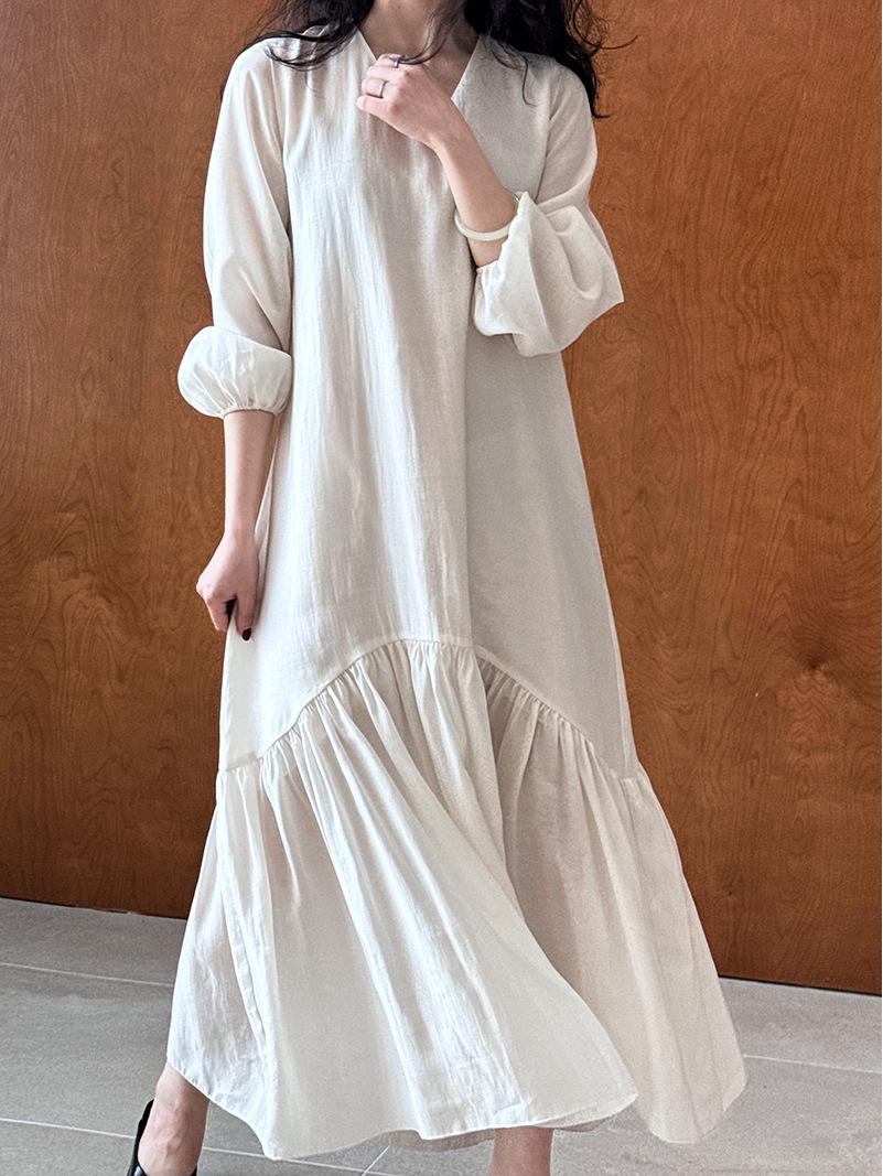 

LUXI Tencel Mermaid Dress - French Design, Autumn Loose Fit, Long Skirt S (Petite)