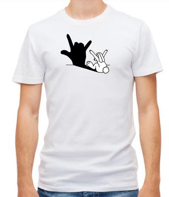 Rabbit Hand Shadow Short Sleeve  White T Shirt Men G075