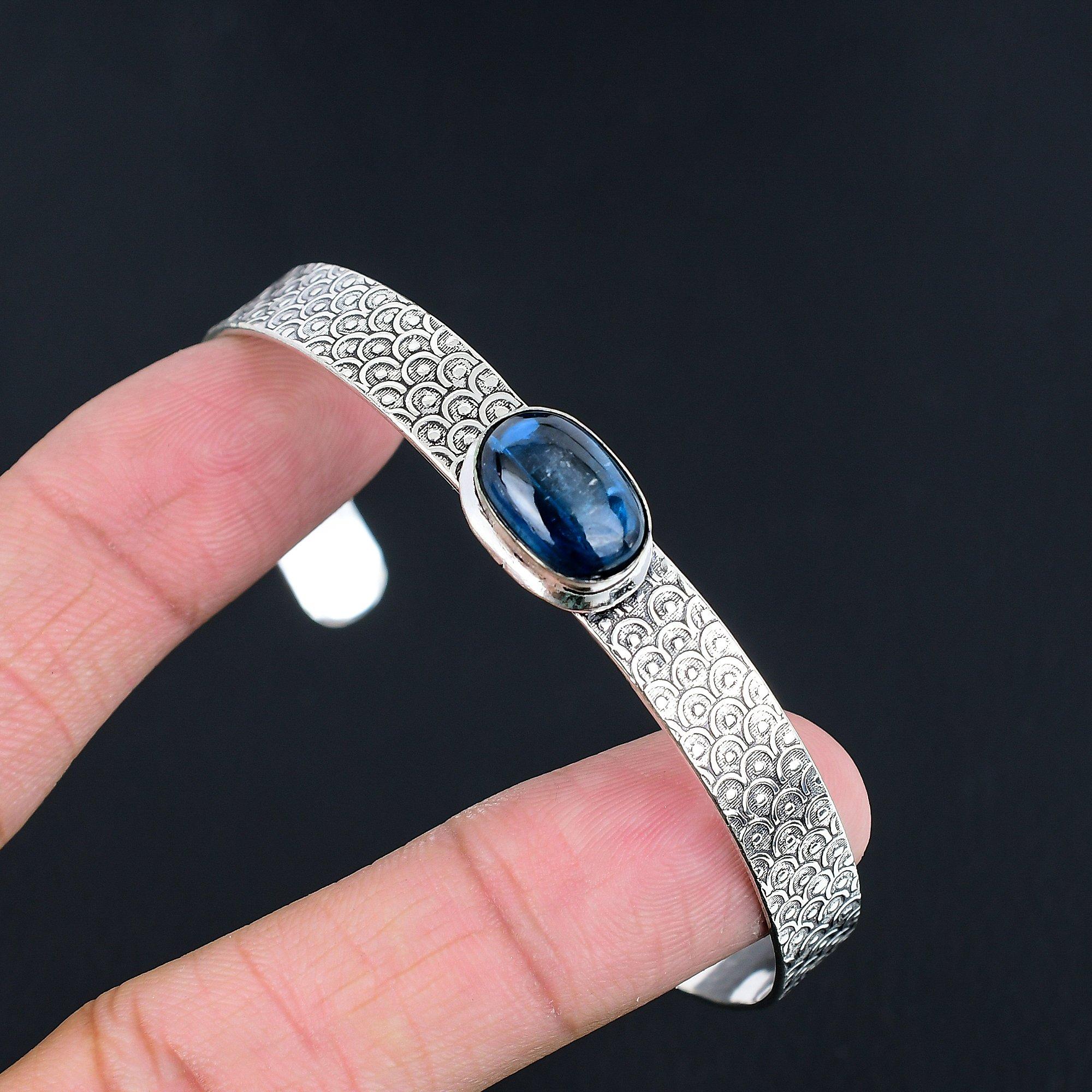 

Halloween Deal 925 Silver Oval Kyanite Stone Anniversary Sister Unique Bangle Adjustable