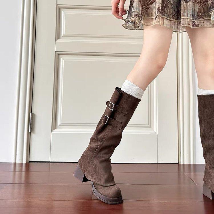 Pile long boots two wear women's boots 2025 autumn and winter new heightening trouser boots removable thick heel thick sole knight boots
