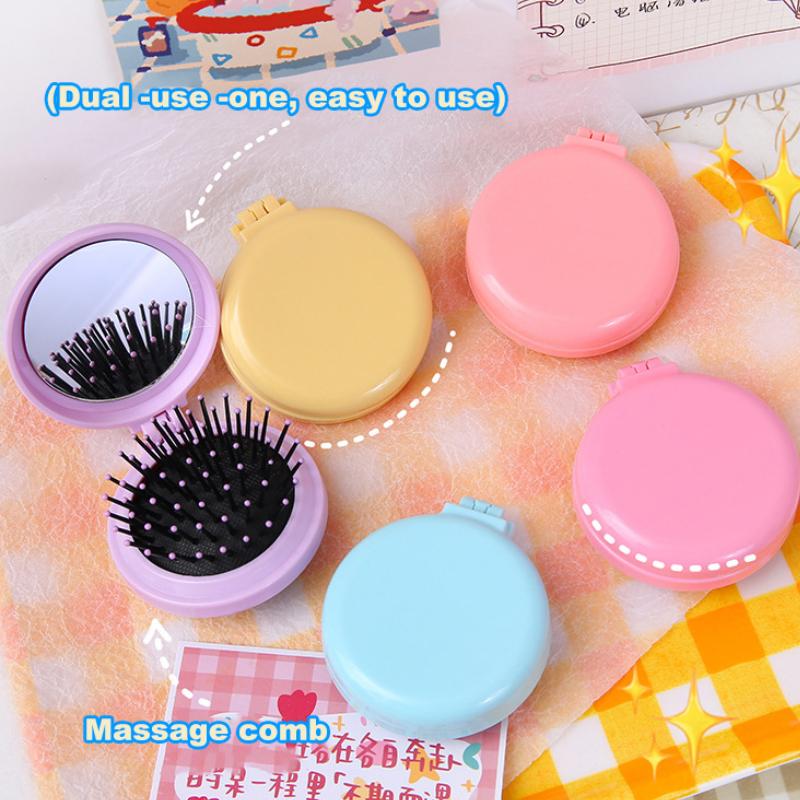 Small Comb Portable Mirror Massage Comb Creative Cute All-in-one Girl Air Cushion Comb Mini Folding Airbag Comb