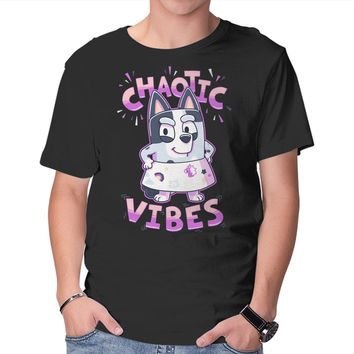 Unisex Crew Neck T-Shirt Chaotic Vibes Graphic Short Sleeve Casual Tee XS