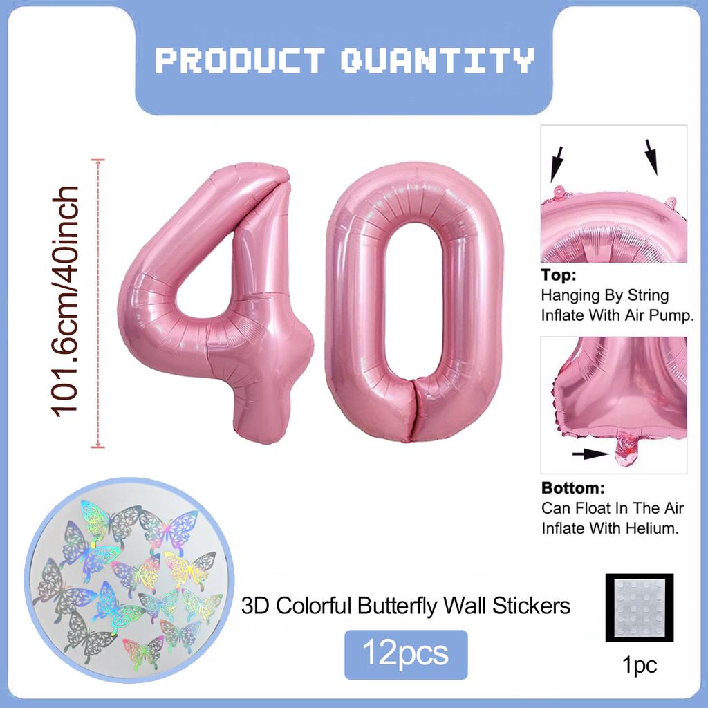 Pink Butterfly Number Balloon, 3D Stereoscopic Butterfly Number 0-9 Used for Anniversary Birthday Party Photography
