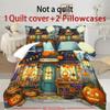 Halloween Three-piece Bedding Set Quilt Cover Pillowcase Brushed Fabric Thickened