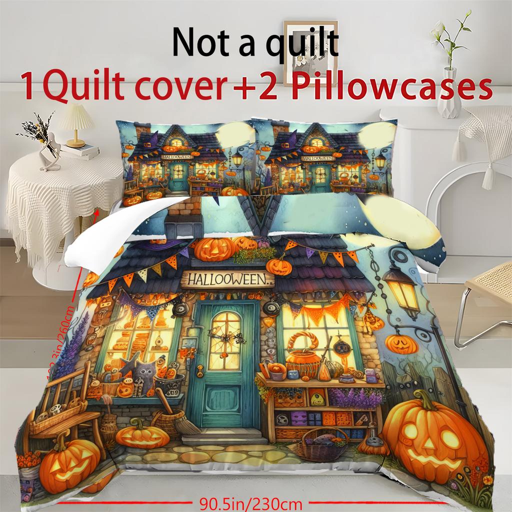 Halloween Three-piece Bedding Set Quilt Cover Pillowcase Brushed Fabric Thickened