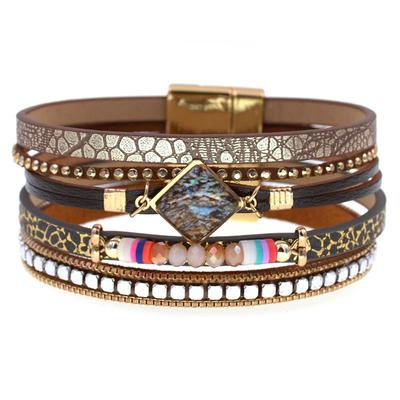 Leather Bracelet Crystal Wrap Bohemia Bangle Women Jewelry Accessory