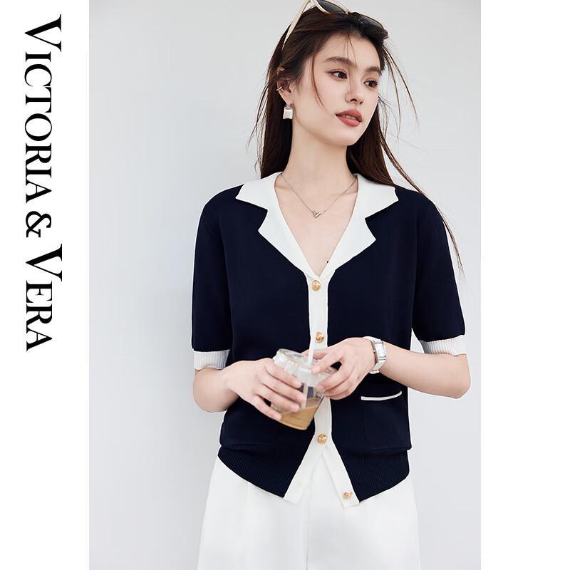 

VICTORIA&VERA Women s Color-Block V-Neck Short Sleeve Knit Top XL
