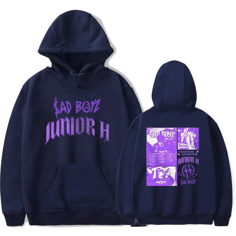 

Junior H 2024 Tour Hoodies Sad Boyz Концертный товар Популярная графика Принт Женщины Мужчины Толстовки Повседневный свободный пуловер с капюшоном Топы XXL темно-синий