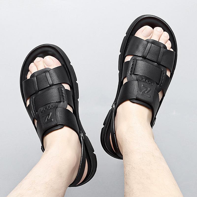 FashionNew Casual Comfort Sandals Summer Genuine Leather Men's Dual-use Sandals Man's Beach Vacation Shoes Soft Sole Non-slip Slippers