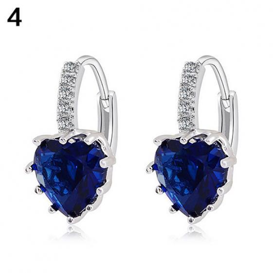 

Женские элегантные милые блестящие серьги-кольца с инкрустацией стразами в виде сердца любви темно-синий