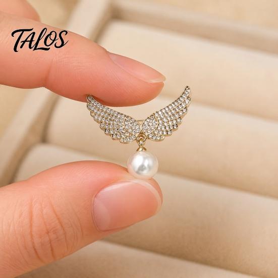 Women Clothes Accessory Rhinestone Angel Wing Brooch, Lapel Pin with Faux Daily Wear Brooch Pearl Pendant, Clothing Jewelry for Girls