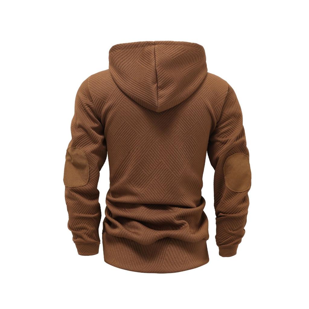 Autumn and Winter Men's Solid Color Jacquard Hooded Sweatshirt, Loose Sports Casual Top, Jacket