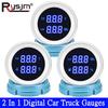 Digital 2 IN 1 Oil Pressure Gauge Voltmeter Water Temperature Meter Fuel Level Gauges with Temp Oil Press Sensor Blue LED 12V/24