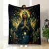 "Praying Woman with Halo and Angelic Design"Flannel blanket for bedroom, living room, sofa, and nap