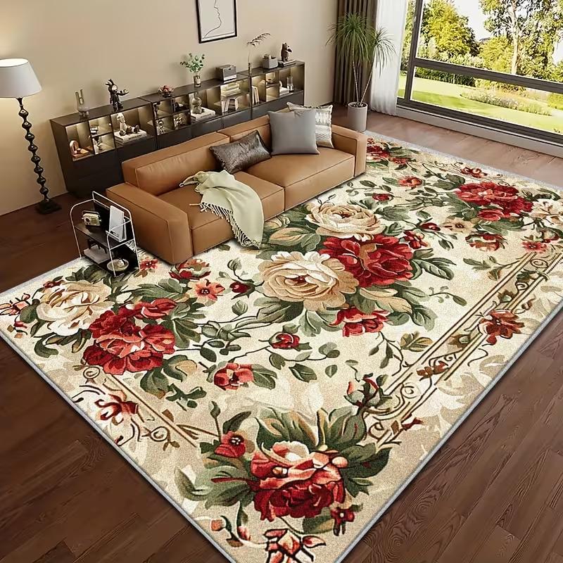 Persian Style Floral Printed Carpet Rose Patterned Carpet Vintage Bohemian Floor Mat Carpet Home Decoration and Room Supplies 40x60cm