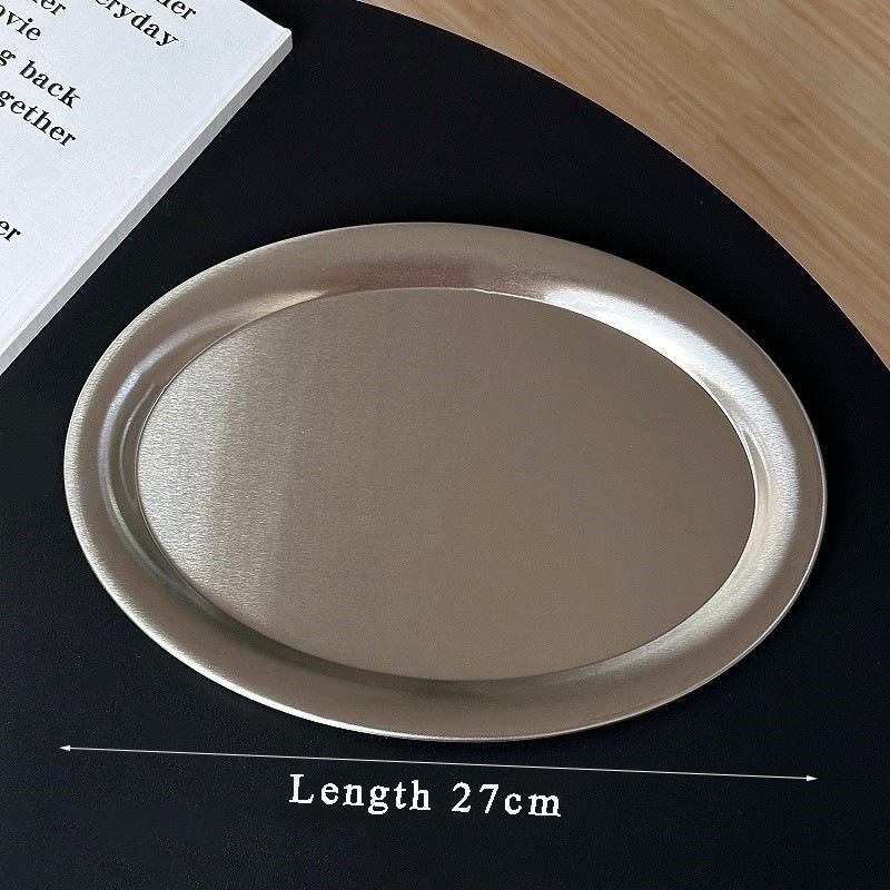 Stainless Steel Oval Plate Korean Style High-value Snack Dessert Tray Household Shallow Dinner Serving Plate for Cafe Cake
