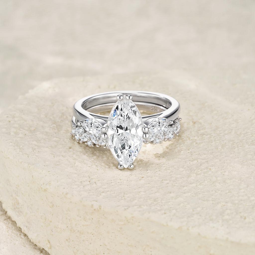 Luxury Pear Cut Moissanite Ring S925 Silver 18K White Gold Plated D Color VVS Sparkling Double Band Wedding Engagement Ring