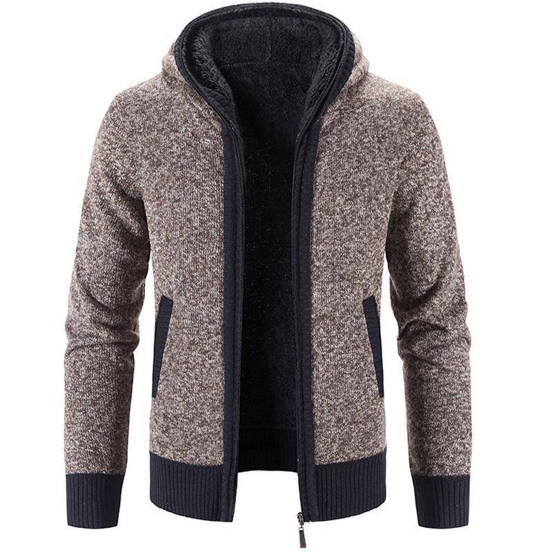 Men's Casual Knit Hooded Cardigan - Autumn/Winter Korean Style, Solid Color, Loose Fit Trendy Outerwear