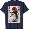 Ukiyo-e Ninja Katze reitet auf Hai Vintage Japanische Kunst Anime T-Shirt
