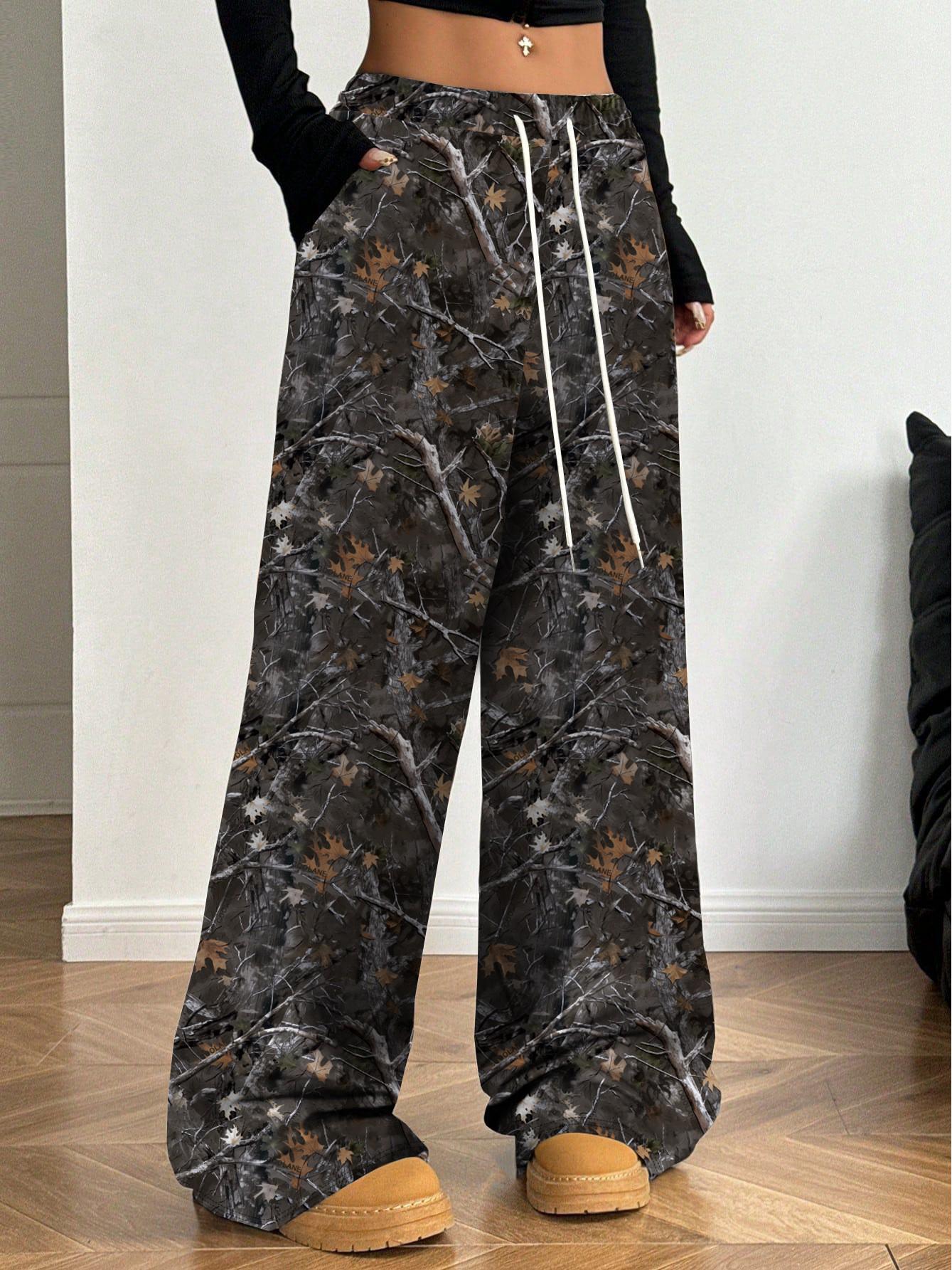 

2024 Teen Girls Camouflage Print Wide-Leg Floor-Length Pants S