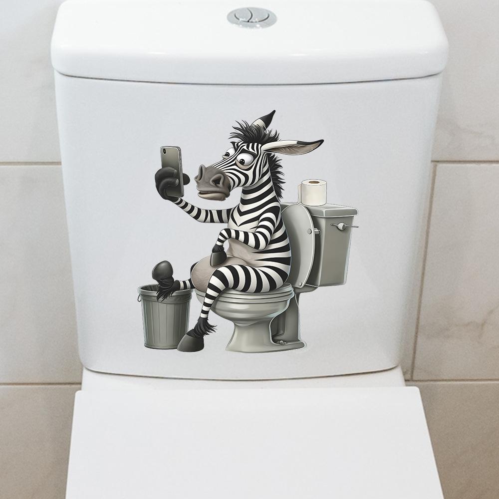 Creative Eco Friendly PVC Personality Zebra Playing Phone In Toilet Wall Sticker Removable Waterproof Self Adhesive Toilet Decor Sticker