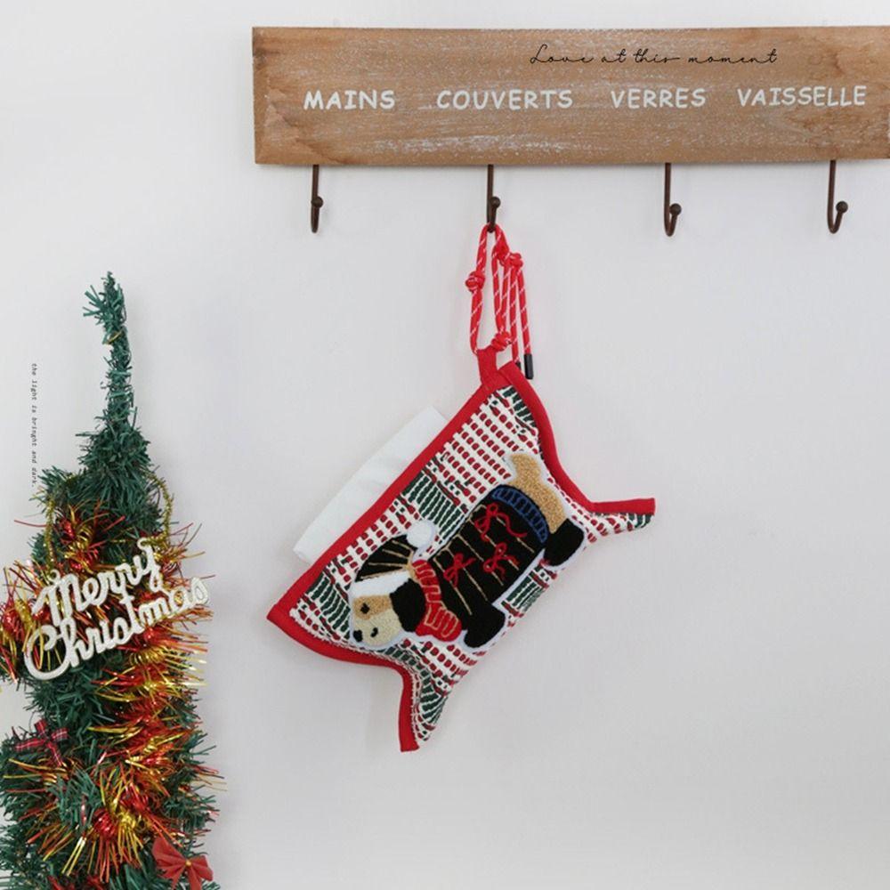 Rustic Style Dachshund Tissue Box Cotton Thread Paper Tissue Case Woven Tissue Bag Living Room