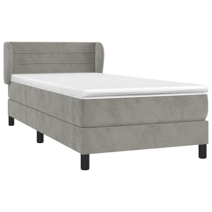3127529 vidaXL Divan Bed and Mattress Light Grey 90x200 Cm Velvet