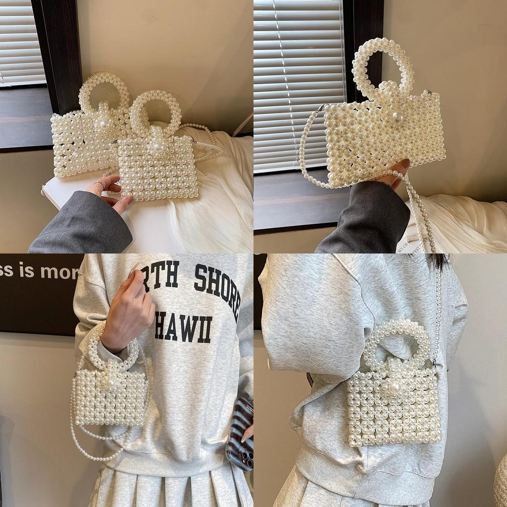 Elegant Lady Pearl Handbag Small Crossbody Bag Pvc With Pearl Embellishments For Daily Use