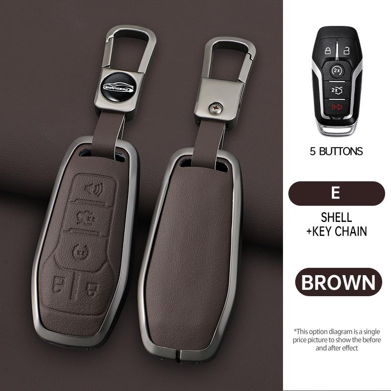 Zinc Alloy Genuine Leather Auto Smart Key Fob Cover Case Fit For Ford Fusion Mondeo Mustang F-150 Explorer Edge Auto Accessories
