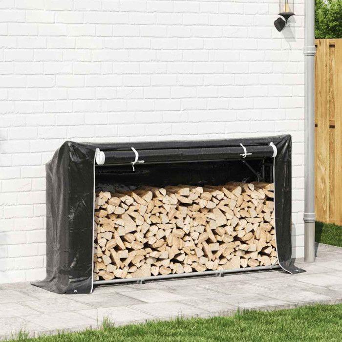 VidaXL Portant de bois de chauffage et housse de pluie acier galvanisé, stockage de bûches, porte-bûches de cheminée, 4104944