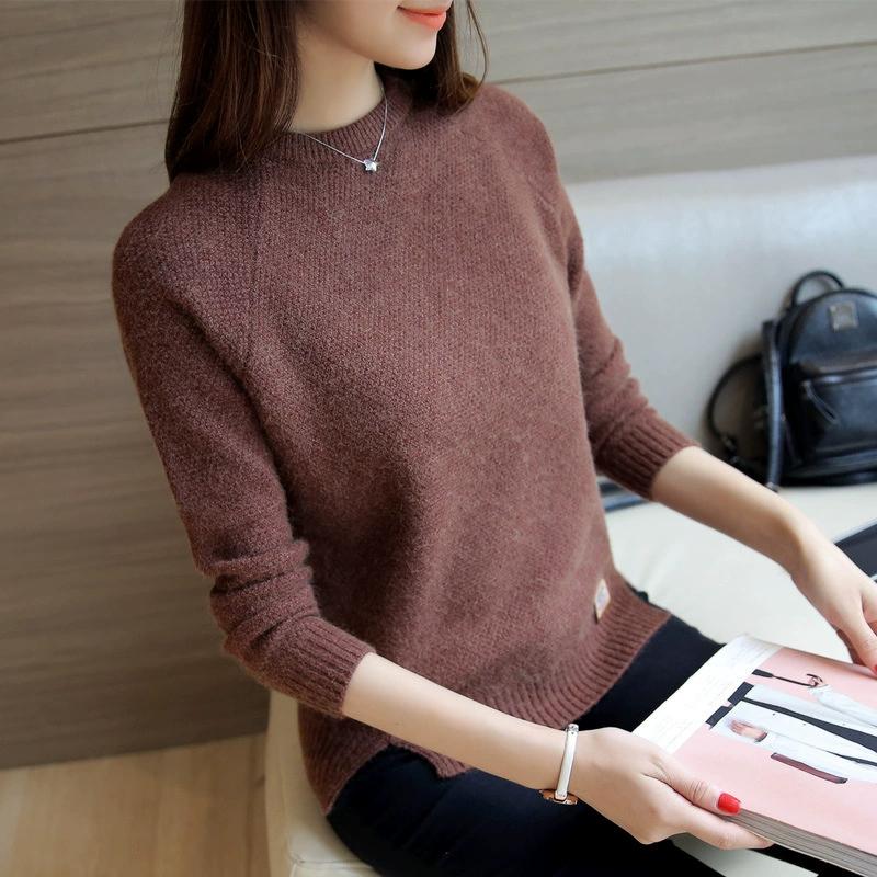 Autumn and Winter Clothing Base Knitted Sweater Long Sleeved Loose Top Women Korean Version Round Neck Versatile Sweater Women