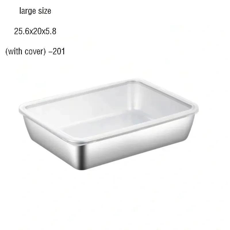 Thickened Stainless Steel Fresh-keeping Box Rectangular Square Plate Buffet Deepened Tray Fast Food Dish with Covered Square Box