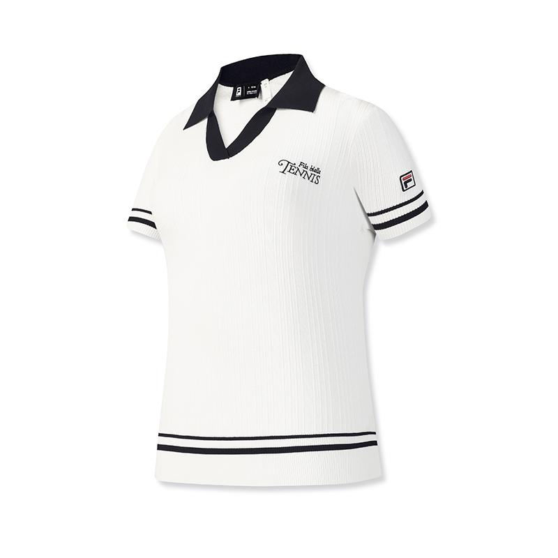 Fila Tennis Fashion Simple Classic Retro Tennis Sports Casual Versatile Comfortable Striped Knitted Short Sleeve Top Women tops A11W623401FWT