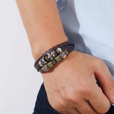 Pánský Vintage Pletený Kožený Náramek Slitina Kytara Kožený Náramek Set