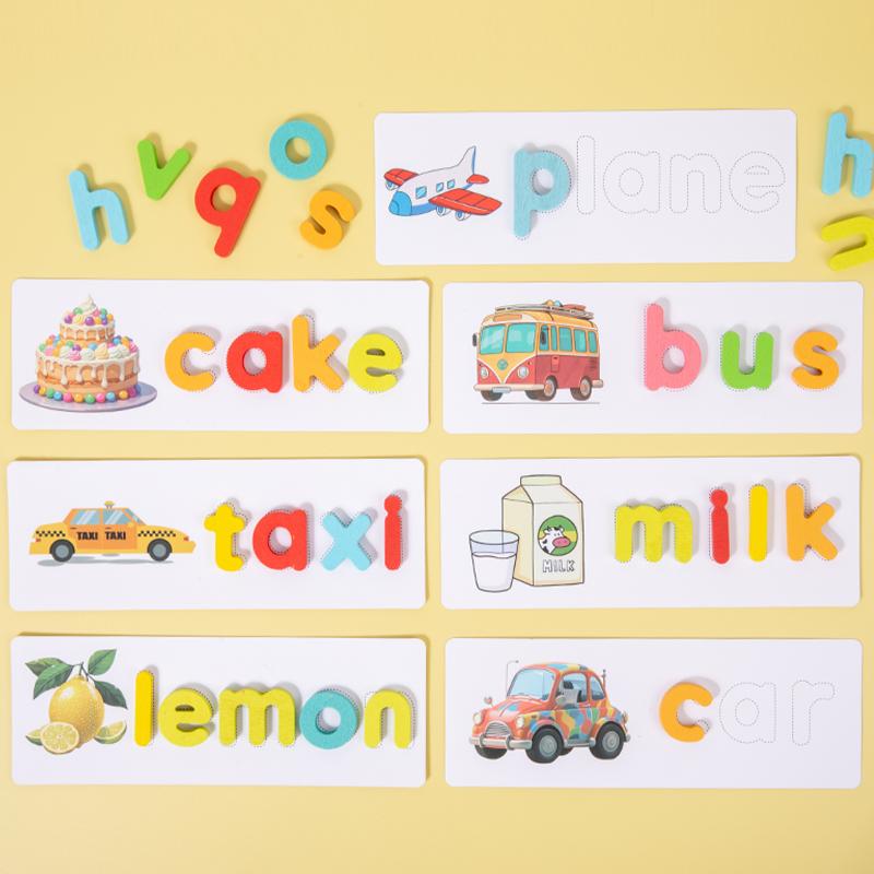 Wooden Puzzle Cartoon Animal See & Spell Learning Toys English Alphabet Spelling Word Words & Matching Letter Games gift for Kid