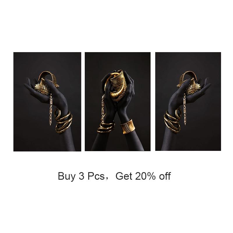 Afrikanische Frau Leinwand Wand Kunst Malerei Poster und Drucke schwarze Frau hält Gold Schmuck Bild für Wohnzimmer Home Decor