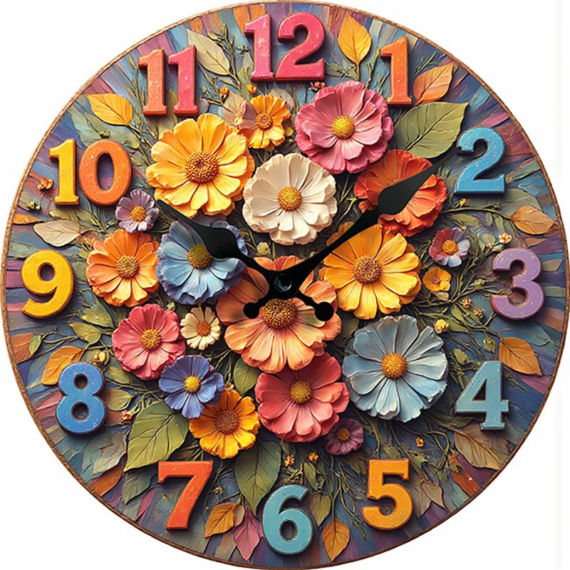 10 inch Wall Clock 2D Flower Home Living Room Decor Large Clock Silent Quartz Clock Home Decoration