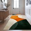 Shades Green Orange Modern  , Boho Dorm Decor, Modern Art, Contemporary, Living Room Decor, Orange Details Rug