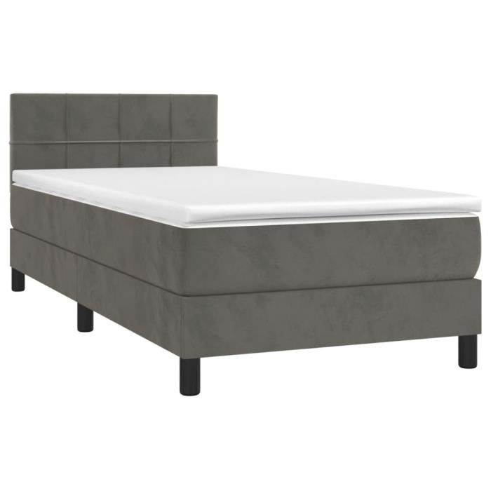 VidaXL Divan Bed and Mattress Dark Grey 90x190 Cm Velvet - Model 3141276