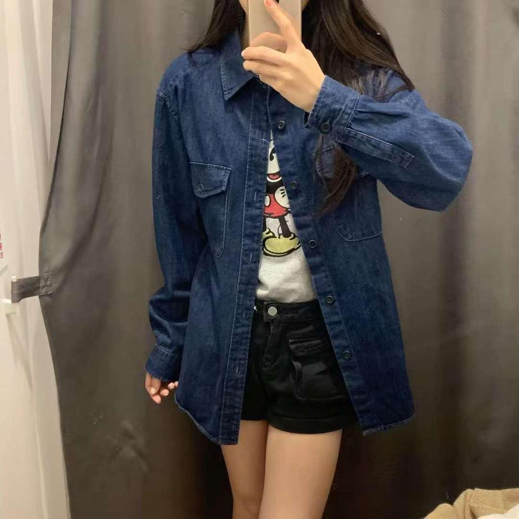 Unisex Washed Denim Long Sleeve Workwear Shirt SF462371